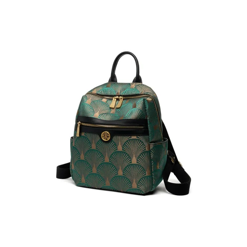 ZOOLER Cow Leather Backpack Medium Size Women's Elegant White/Dunhuang Green/Navy Black-7