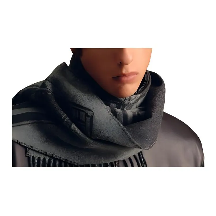 HERMES Cashmere Knit Scarves Men's Gray-3
