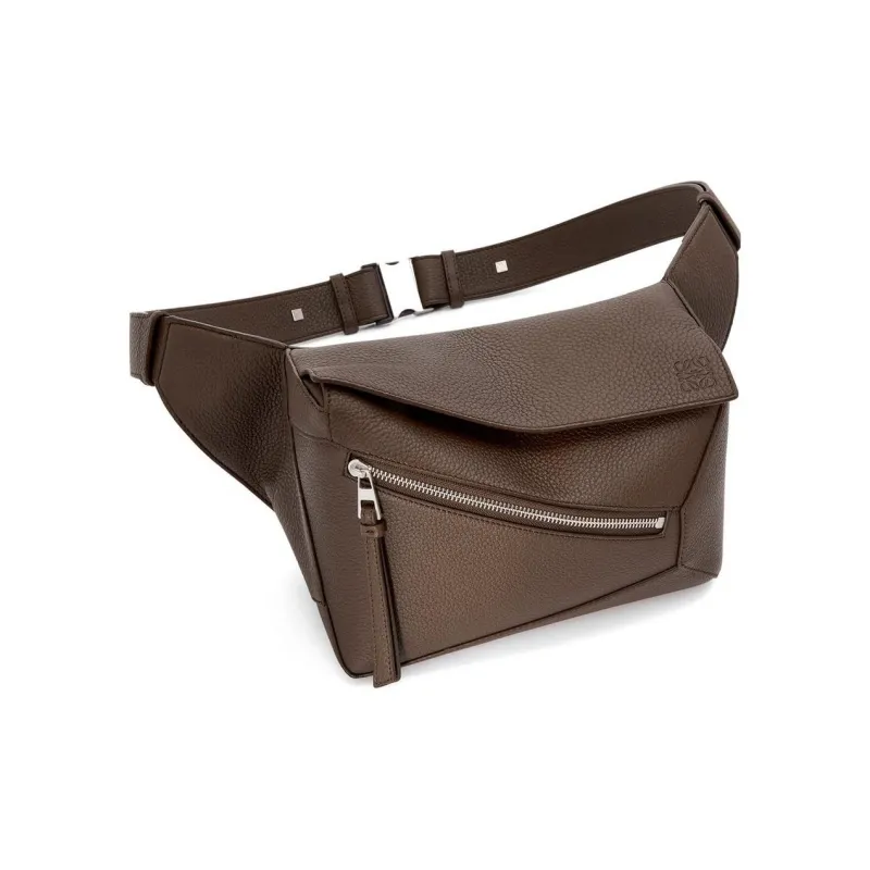 LOEWE Puzzle Grained Calfskin Fanny Pack Small Size Men's Dark Color Cigar Gray-2