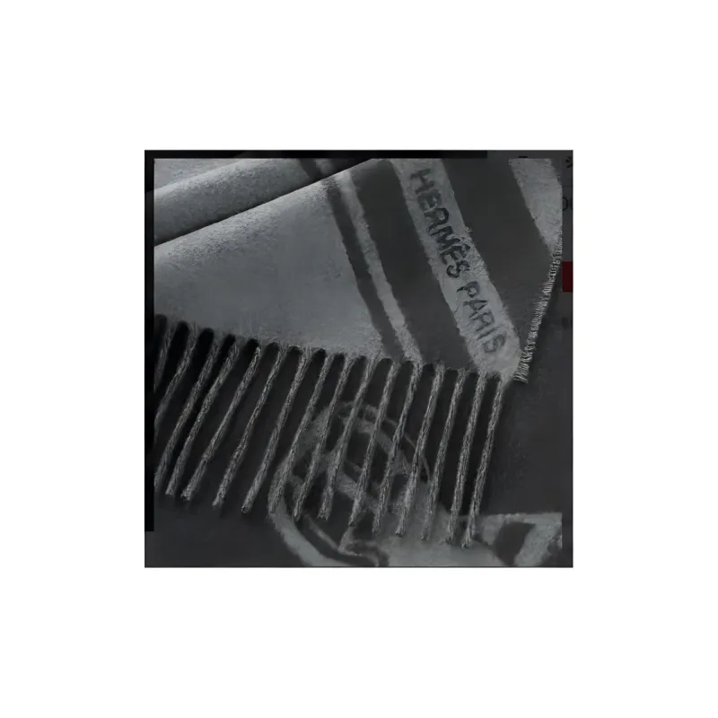 HERMES Cashmere Knit Scarves Men's Gray-1