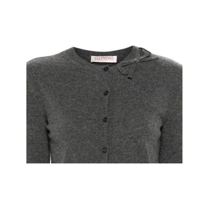 Valentino Bow Detailed Crewneck Cardigan-5