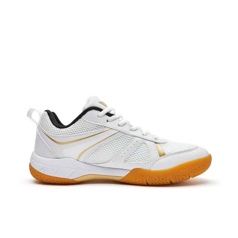 VOIT Abrasion Resistant Coverage Lightweight Low Top Badminton Shoes Unisex White Gold-1