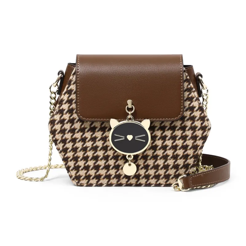 COMELY Fabric With Synthetic Leather Shoulder Bag Crossbody Bag Chain Pack Regular Women's Coffee-3