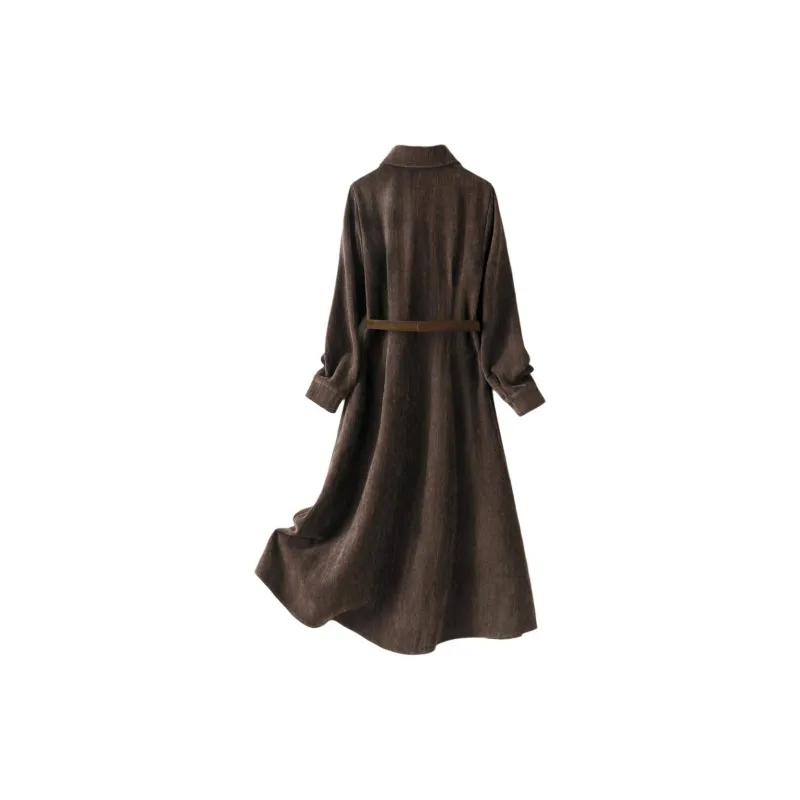 IHIMI Long Sleeved Dresses Women's Dark Coffee-2