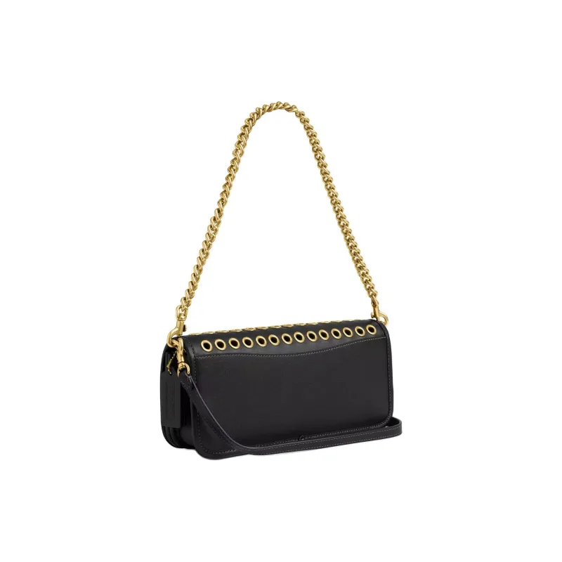 COACH Dinky Tanned Leather Shoulder Bag Medium Size Women's Black-1