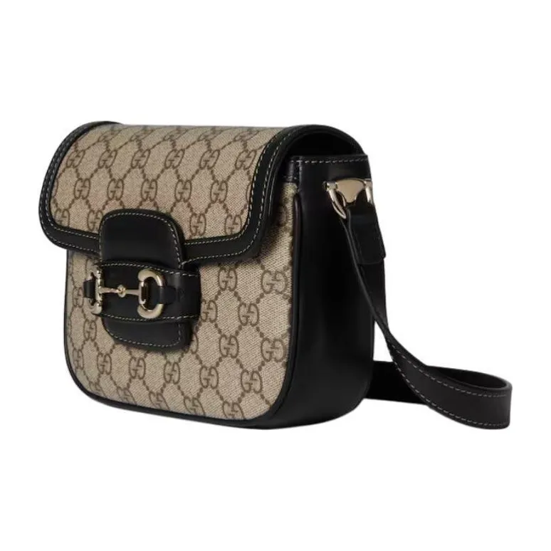 GUCCI Horsebit 1955 Coated Material Shoulder Bag Mini Women's Beige & Dark Brown-1