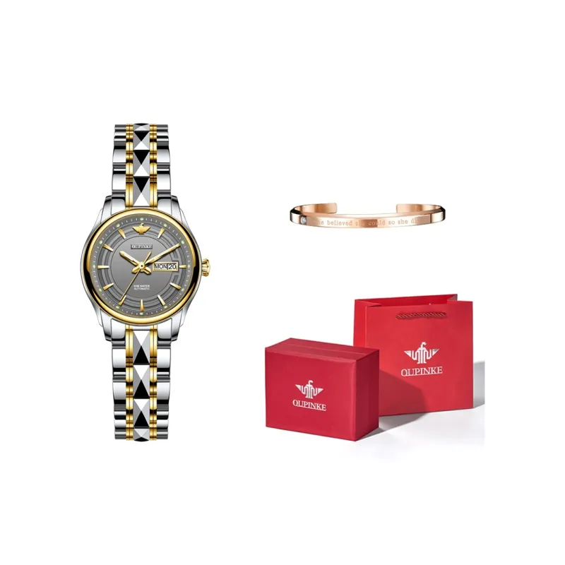 Oupinke Gaias Collection Mechanical Movement Stainless Steel Watchband Watch Women's Watch White Dial-11