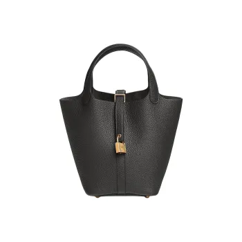 HERMES Picotin Lock Clemence Bullock Leather Basket Bag, Bucket Bag, Handbag Women's O0 Dark Bronze Black Copper