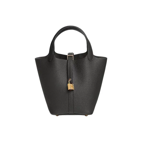 HERMES Picotin Lock Clemence Bullock Leather Basket Bag, Bucket Bag, Handbag Women's O0 Dark Bronze Black Copper