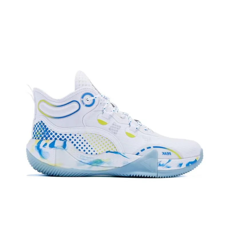 PEAK Power Collection Anti Slip Wear Resistant Breathable Coverage Support Mid Top Basketball Shoes Men's White Blue-1