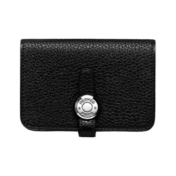 HERMES Dogon Togo Calfskin Wallets Card Holders Unisex Noir Black
