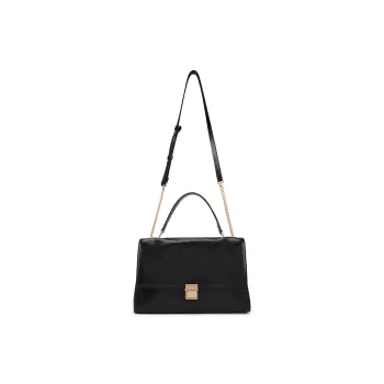 ELLE Oil Wax Cow Leather One Shoulder Portable Crossbody Flap Bag Women's Black/Tea Brown