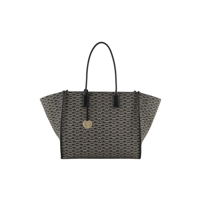EMPORIO ARMANI Polyester Tote Bag Shopping Bag Shoulder Bag Handbag Medium Size Women's Black & Brown-0