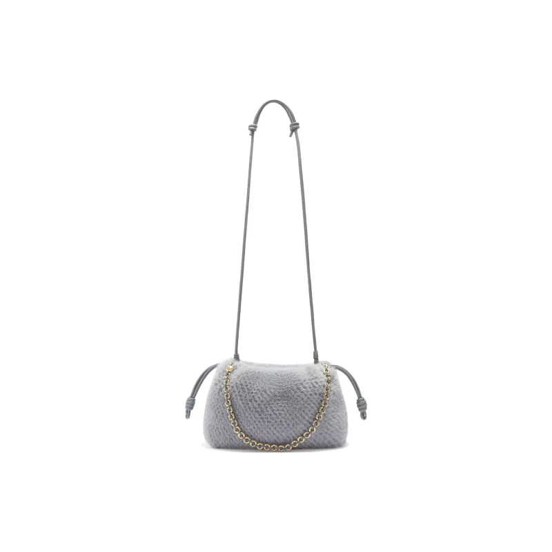 LOEWE Flamenco Knitted Fabric Portable Crossbody Bag Shoulder Bag Medium Size Women's Silver Gray-6