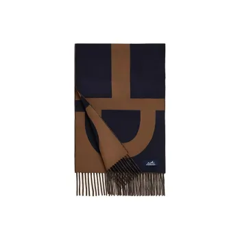 HERMES Knit Scarves Unisex Navy/camel
