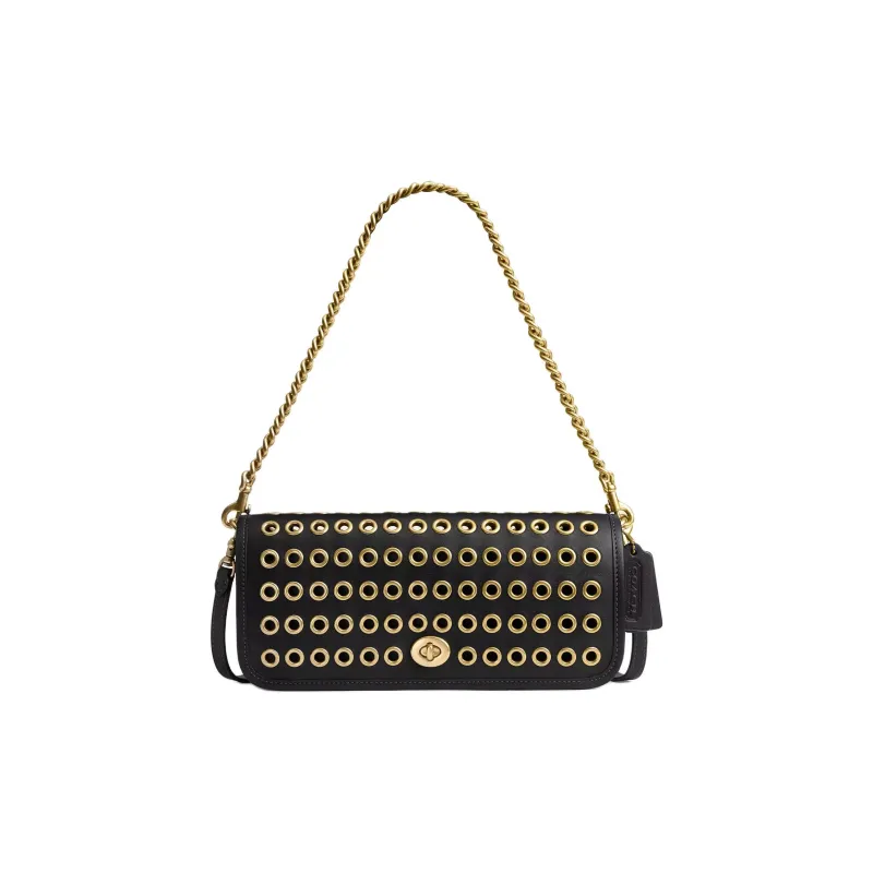 COACH Dinky Tanned Leather Shoulder Bag Medium Size Women's Black-0