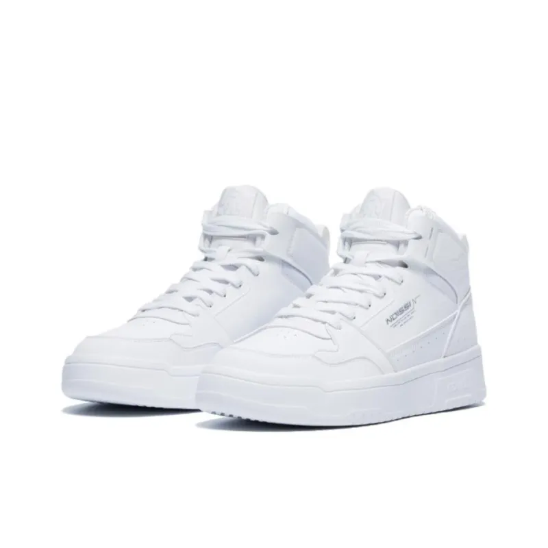 QIAODAN Slip Resistant Cushioning Wear Resistant High Top Skateboard Shoes Women's White-1