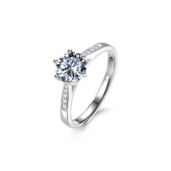 FEENG X S925 Silver Rings Women's 1 Carat Moissanite Adjustable Opening