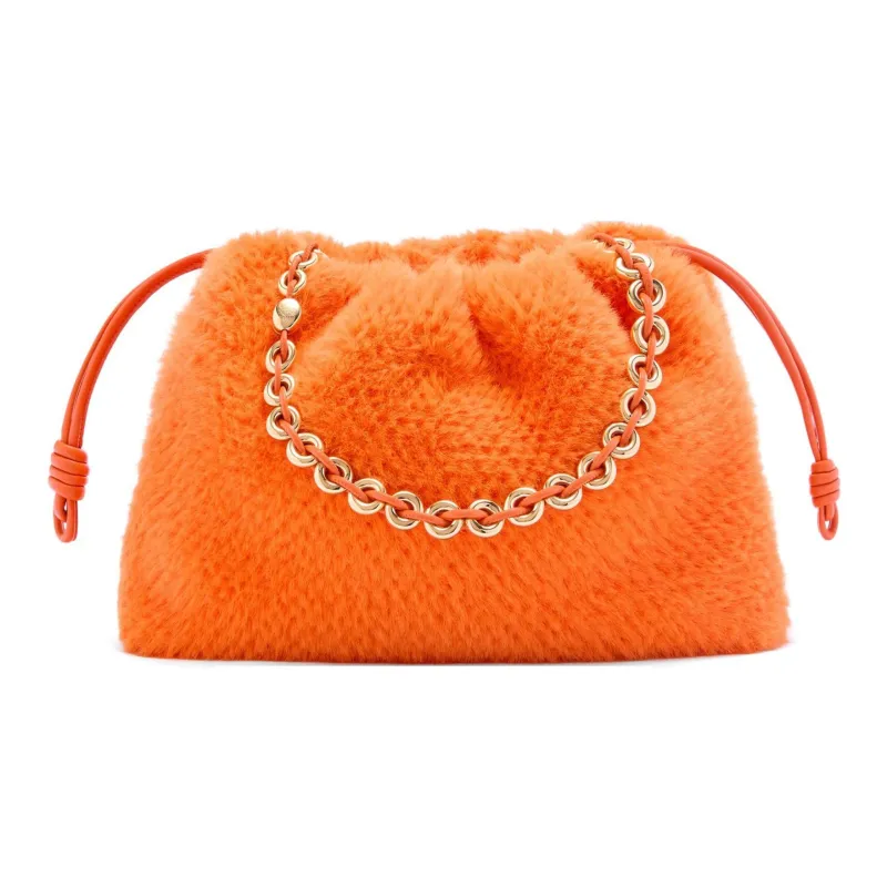 LOEWE Knitted Fabric One Shoulder Handbag Tubas Women's Orange-0