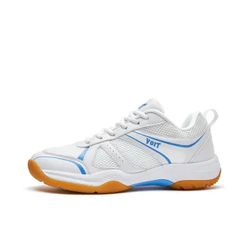 VOIT Cushioning Slip Resistant Breathable Support Rebound Low Top Badminton Shoes Unisex White Blue