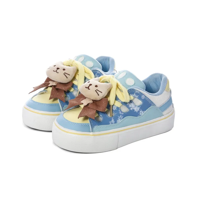Cob Wear-resistant And Lightweight Low-Top Skateboard Shoes Women's Blue Yellow White-2