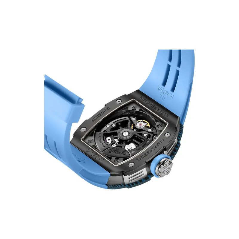 HaofaTourbillon 1985 Automatic Mechanical Movement Rubber Strap Watch Men's Watches Black Dial-5