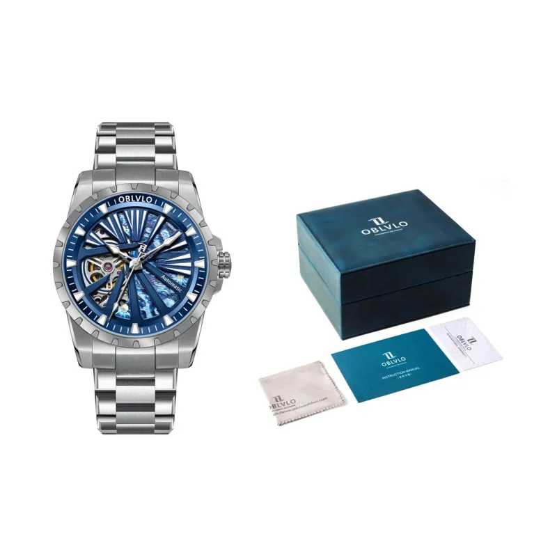 OBLVLO Automatic Mechanical Movement Watch Unisex Gold Dial-16
