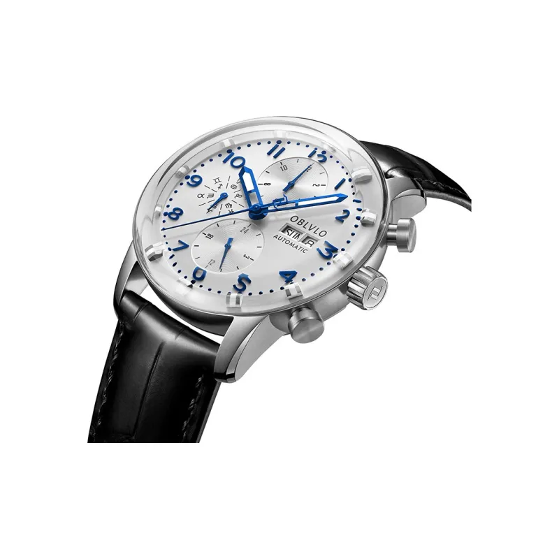 OBLVLO Automatic Mechanical Movement Watch Men's Watches White Dial-2