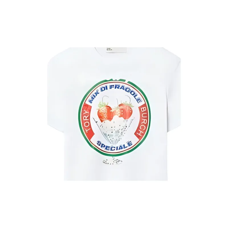 TORY BURCH Letter Print Crew Neck Short Sleeved T Shirt T Shirt Women's White-1