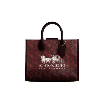 COACH Ace Coated Canvas Tote Bag, Shopping Bag, Shoulder Bag, Handbag Medium Size Women's Fuchsia & Bull Blood
