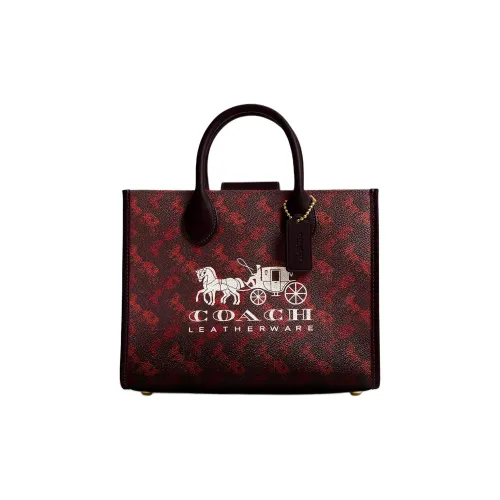 COACH Ace Coated Canvas Tote Bag, Shopping Bag, Shoulder Bag, Handbag Medium Size Women's Fuchsia & Ox Blood