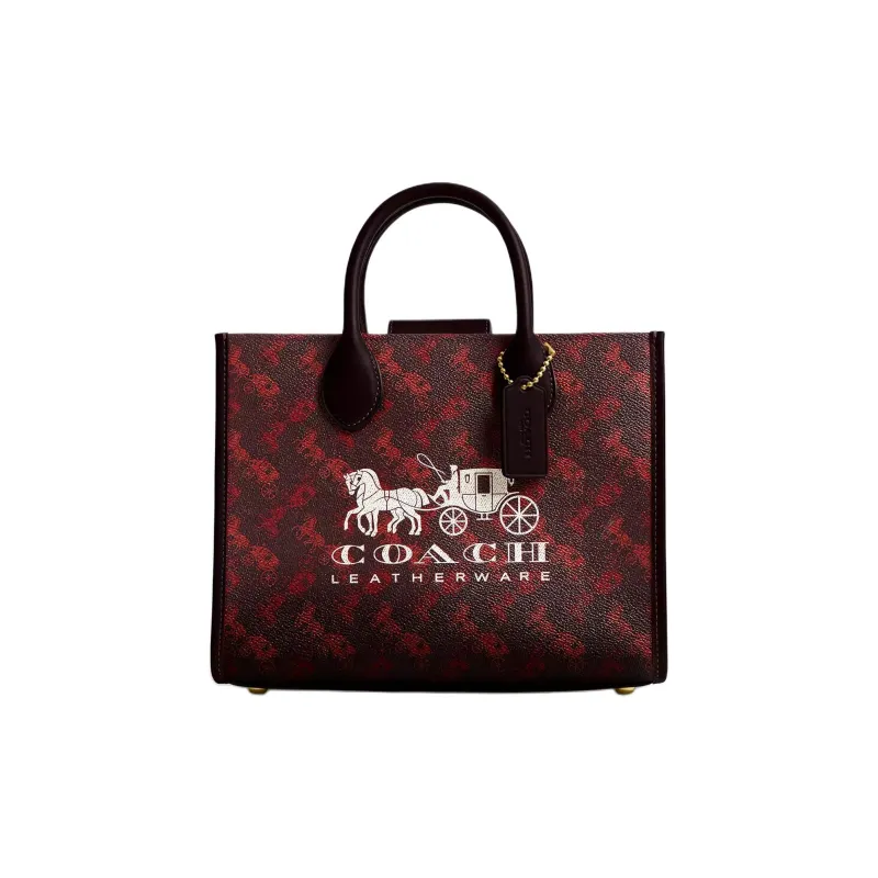 COACH Ace Coated Canvas Tote Bag, Shopping Bag, Shoulder Bag, Handbag Medium Size Women's Fuchsia & Ox Blood-0