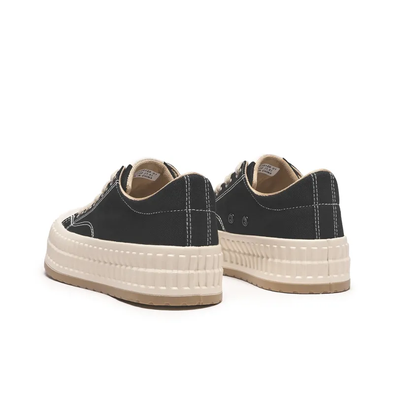 Hotwind Canvas Shoes Women's Low Top 01 Black/03 Beige-2