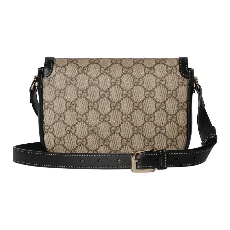 GUCCI Horsebit 1955 Coated Material Shoulder Bag Mini Women's Beige & Dark Brown-3