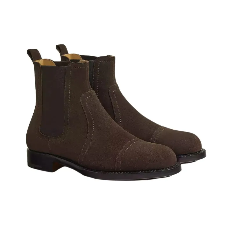 HERMES Jury Short Chelsea Boots Men's Brown-2