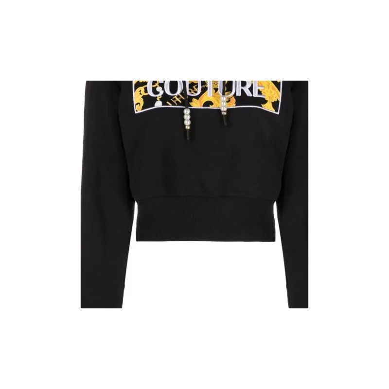 VERSACE JEANS Logo Patch Drawstring Cropped Hoodie-2