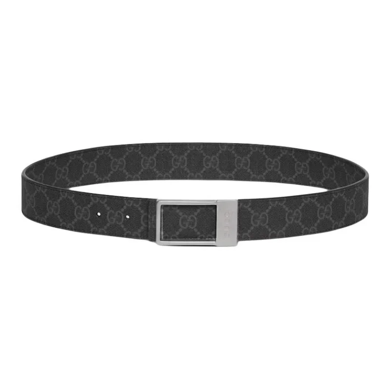 GUCCI Canvas Leather Belts Unisex Black  -1