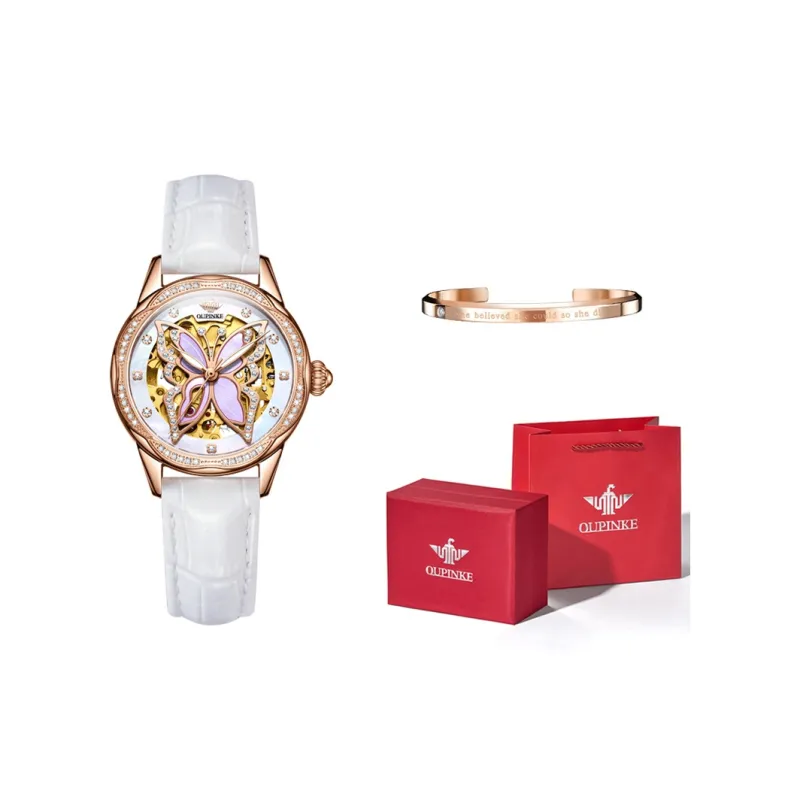Oupinke AIR-BORN Collection Ceramic Rhinestone-Embellished Mechanical Movement Watch Women's Watch White Dial-16