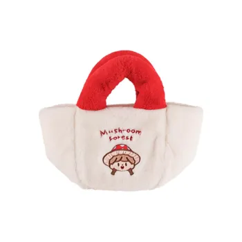 M&G SHOP Plush With PU Tote Shoulder Bag Crossbody Bag Handbag Regular Unisex White/Red