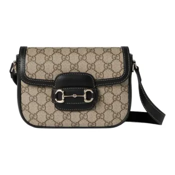 GUCCI Horsebit 1955 Coated Material Shoulder Bag Mini Women's Beige & Dark Brown