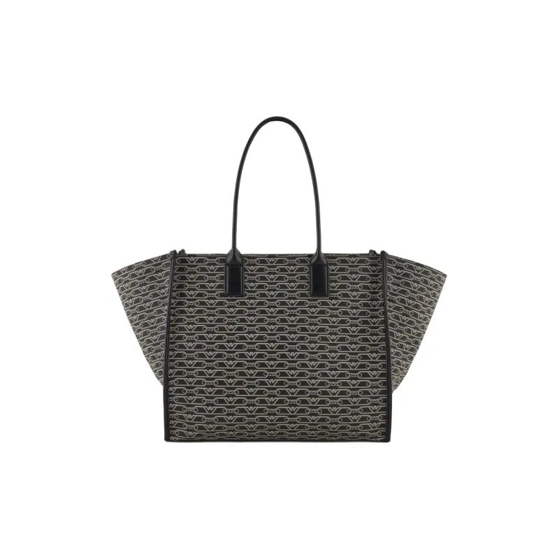 EMPORIO ARMANI Polyester Tote Bag Shopping Bag Shoulder Bag Handbag Medium Size Women's Black & Brown-2