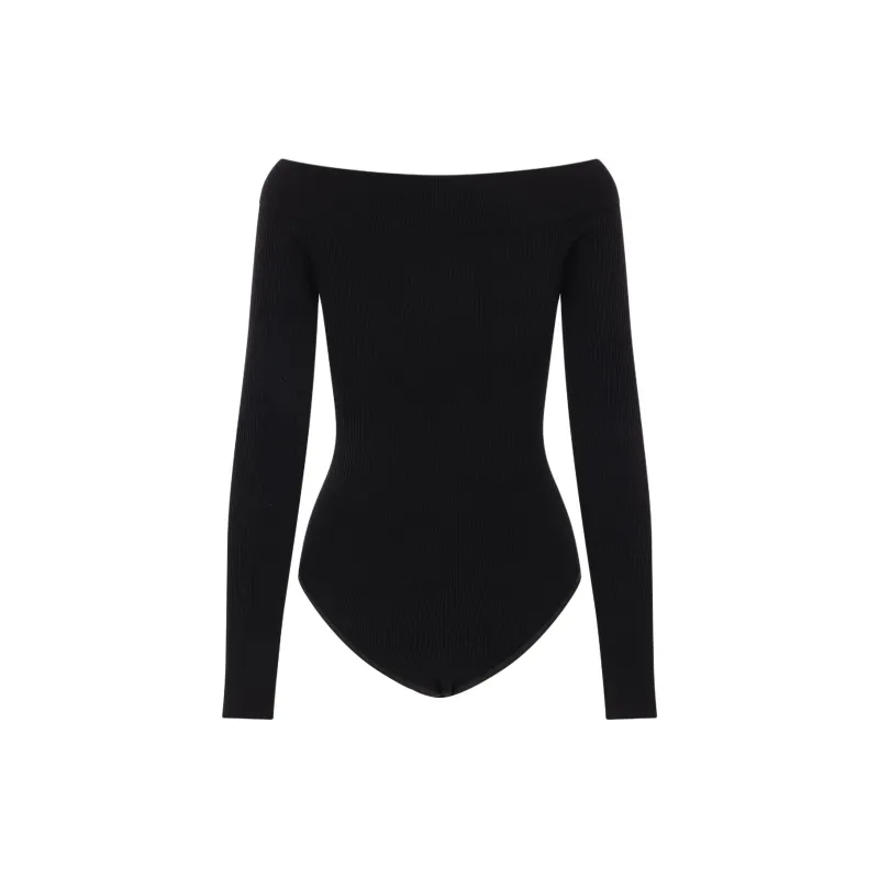 Alaia Off Shoulder Ribbed Bodysuit-1