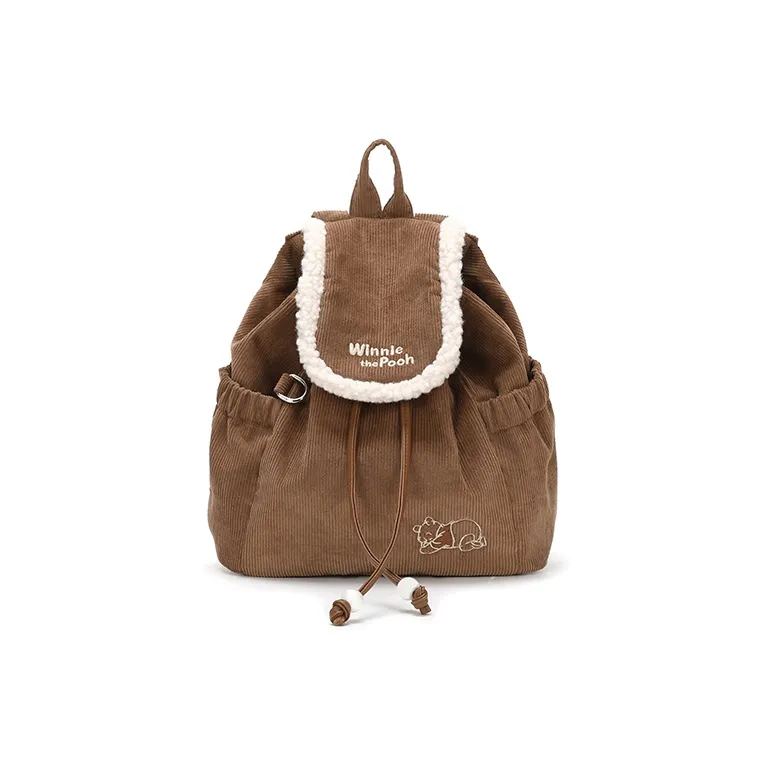 Disney Winnie The Pooh Series Corduroy Backpack Medium Size Women's Brown-1
