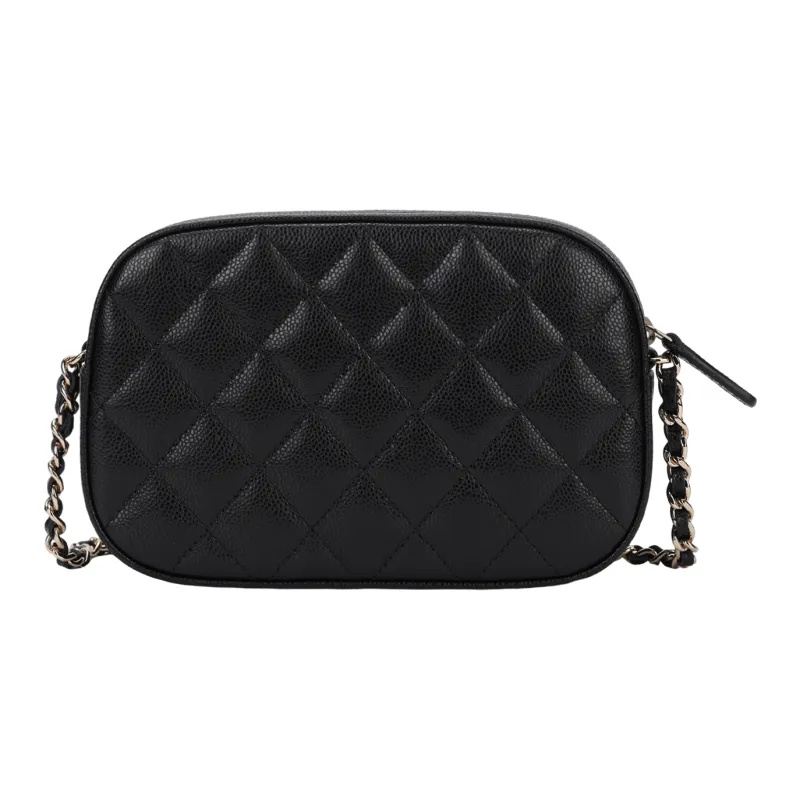 CHANEL Grain Embossed Shiny Calfskin With Gold Metal Crossbody Bags Women's Black-2