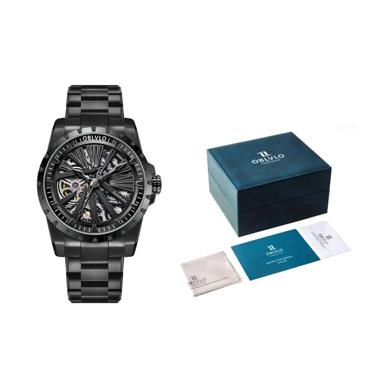OBLVLO Automatic Mechanical Movement Watch Unisex Gold Dial-6