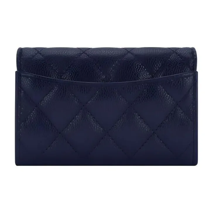 CHANEL Grain Cow Leather Card Holder Women's Marine Blue-1