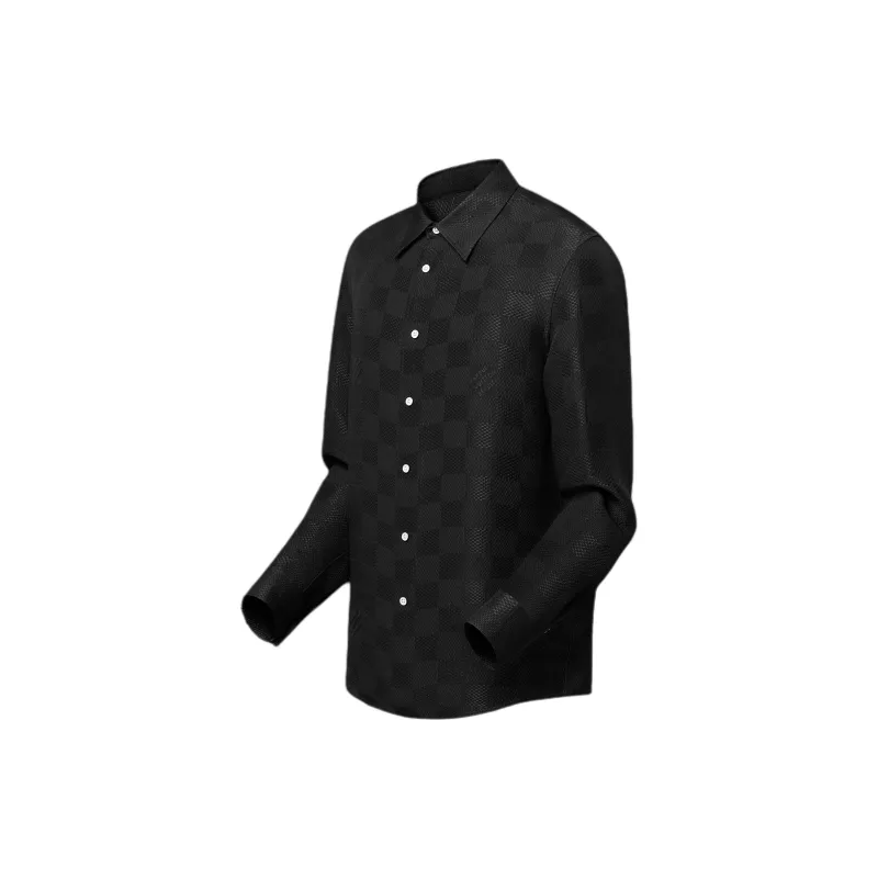 LOUIS VUITTON Jacquard Damier Long Sleeved Silk Shirt-2