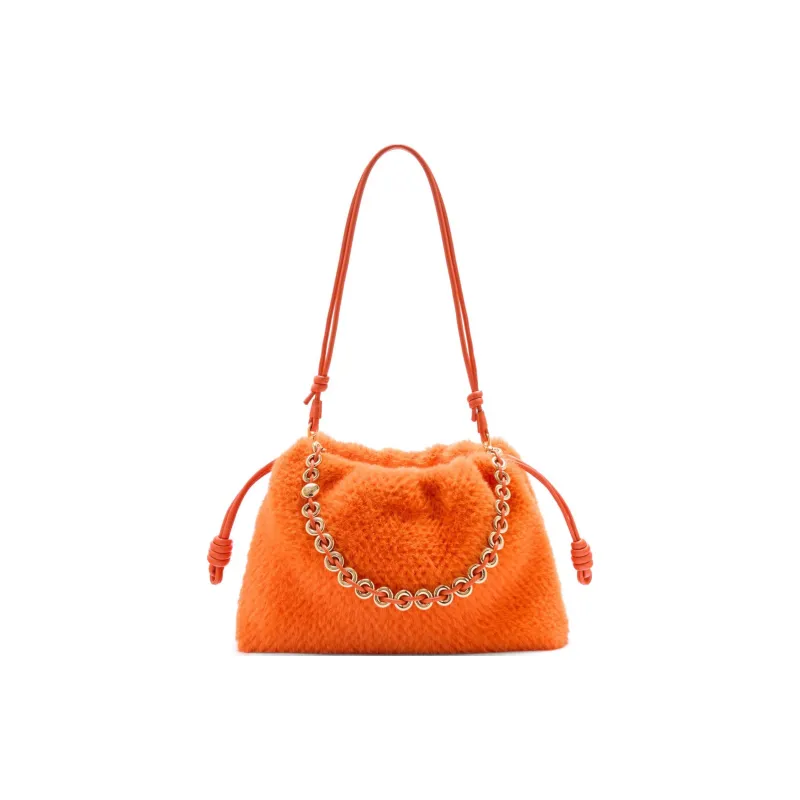 LOEWE Knitted Fabric One Shoulder Handbag Tubas Women's Orange-4