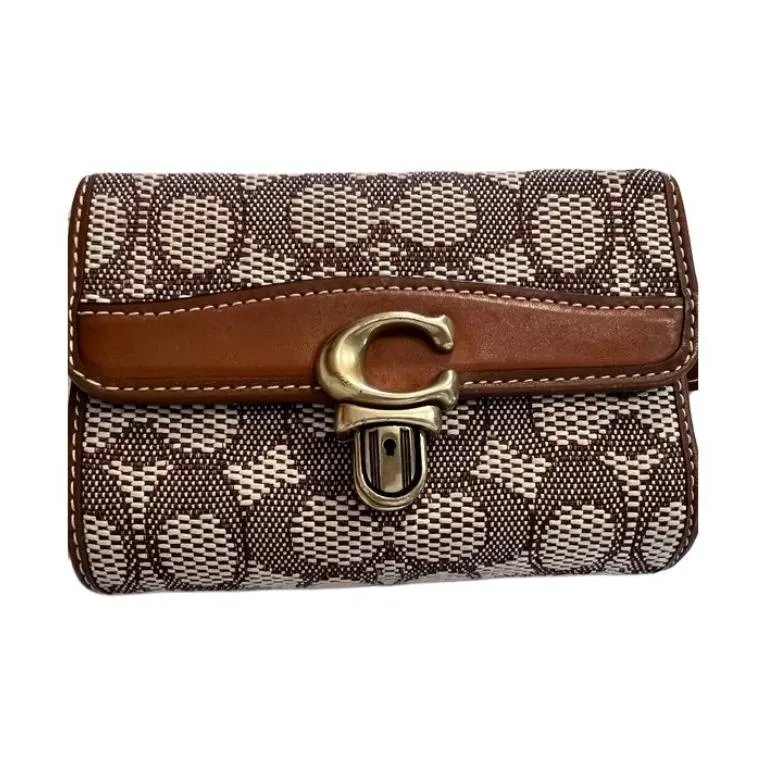 COACH Studio Jacquard With Glove Tanned Leather Wallet Mini Women's Brown-1