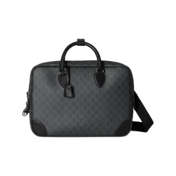 GUCCI Coated Material With Leather Trim One Shoulder Crossbody Portable Briefcases Medium Size Men's Black